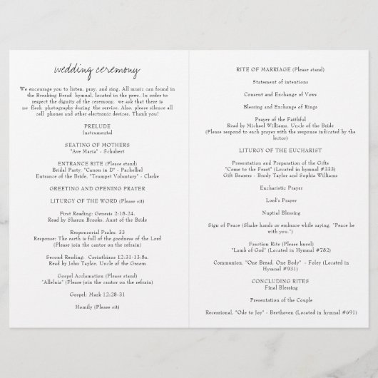 Bretagne katholische Hochzeit Programm mit voller  (Rückseite)