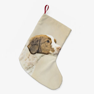 Bretagne Malerei - Niedliche Hundekunst Kleiner Weihnachtsstrumpf
