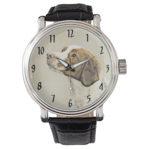 Bretagne Malerei - Niedliche Original Hunde Kunst Armbanduhr