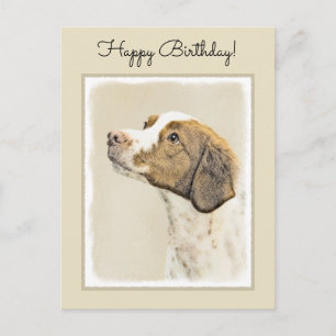 Bretagne Malerei - Niedliche Original Hunde Kunst Postkarte