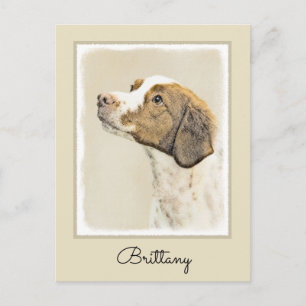 Bretagne Malerei - Niedliche Original Hunde Kunst Postkarte