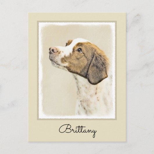 Bretagne Malerei - Niedliche Original Hunde Kunst Postkarte (Vorderseite)