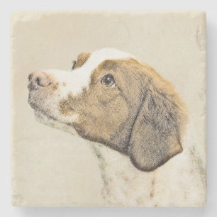 Bretagne Malerei - Niedliche Original Hunde Kunst Steinuntersetzer