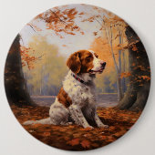 Bretagne Spaniel im Herbst Leaves Fall Inspiriert Button (Vorderseite)