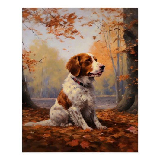 Bretagne Spaniel im Herbst Leaves Fall Inspiriert Poster (Vorderseite)