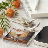 Bretagne Spaniel im Herbst Leaves Fall Inspiriert Schlüsselanhänger (Vorderseite rechts)