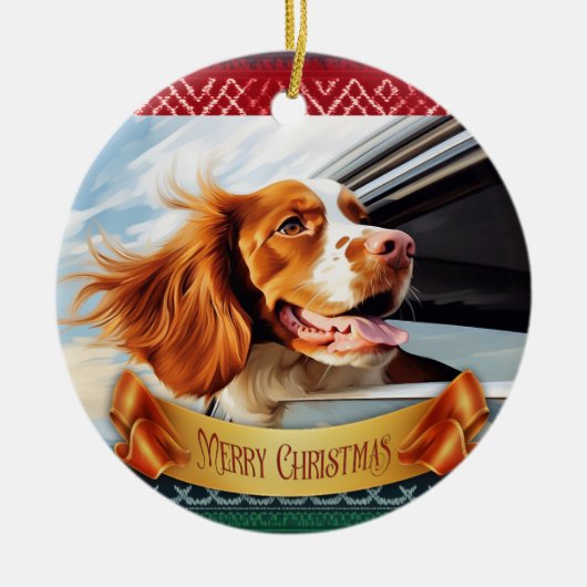 Bretagne spaniel in Car Window Keramik Ornament (Vorne)