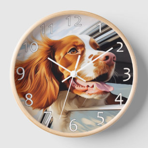 Bretagne spaniel in Car Window Uhr