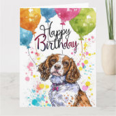 Bretagne Spaniel mit Balloons Karte (Vorderseite)