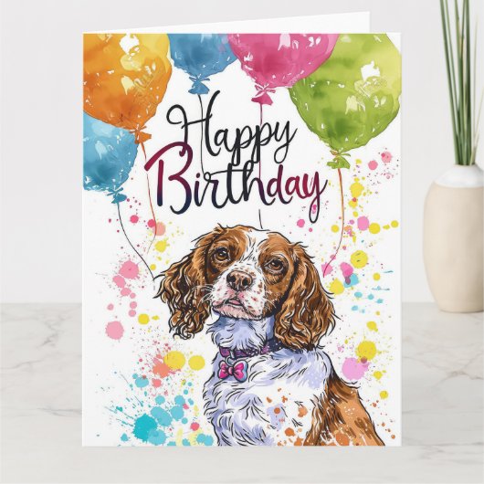Bretagne Spaniel mit Balloons Karte (Vorderseite)