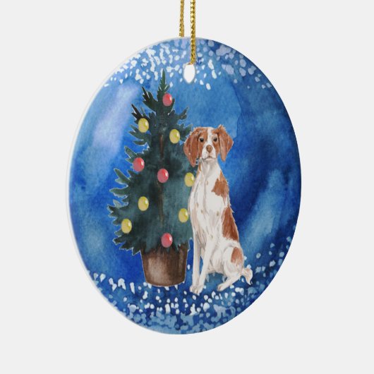 Bretagne Spaniel Weihnachtsfeier Keramik Ornament (Rechts)