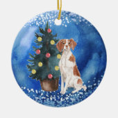 Bretagne Spaniel Weihnachtsfeier Keramik Ornament (Vorne)