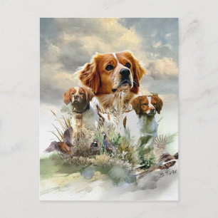 Bretagne-Spaniels, Französische Bretagne, Vogelhun Feiertagspostkarte