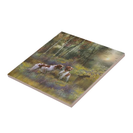 Bretagne-Spaniels, Holzjagd, Kunst Fliese (Seite)