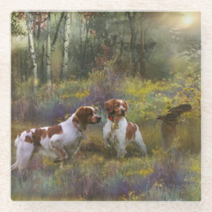 Bretagne-Spaniels, Holzjagd, Kunst Glasuntersetzer