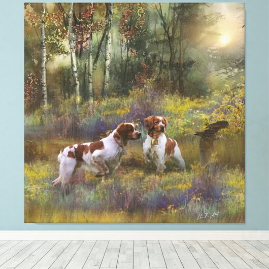 Bretagne-Spaniels, Holzjagd, Kunst Leinwanddruck (Insitu (Holzboden))