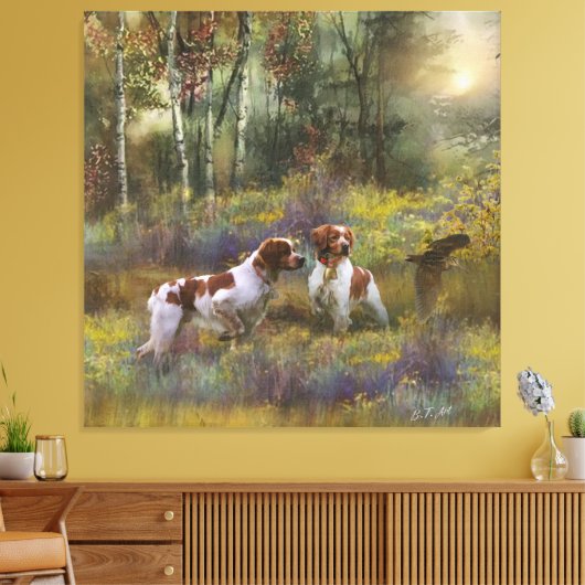 Bretagne-Spaniels, Holzjagd, Kunst Leinwanddruck (Insitu (Wohnzimmer))