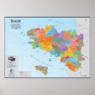 Bretagne, Verwaltungskarte 2020 (Bretonisch) Poster