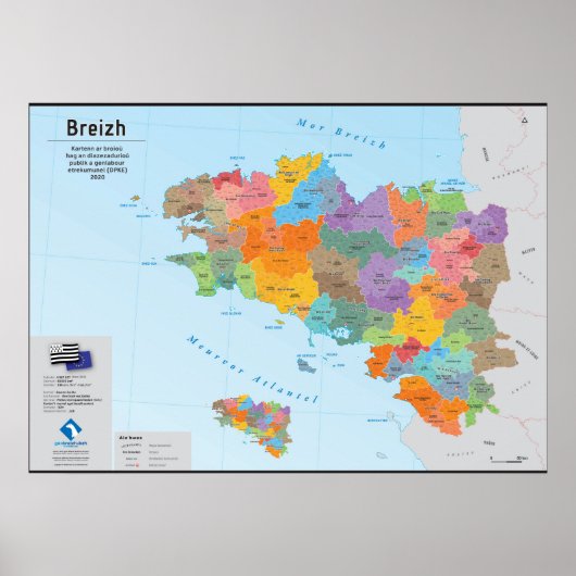 Bretagne, Verwaltungskarte 2020 (Bretonisch) Poster (Vorne)