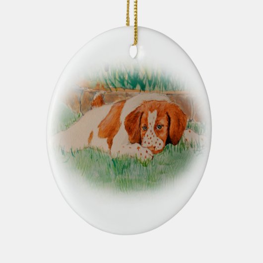 Bretagne-Welpe Keramikornament (Rechts)