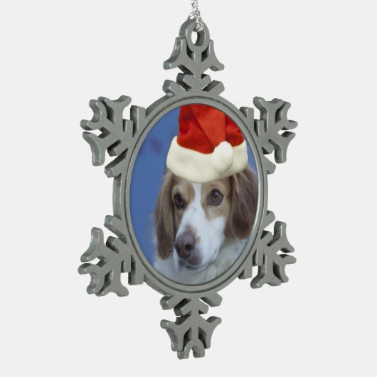 BretagneSpaniel Schneeflocken Zinn-Ornament (Links)