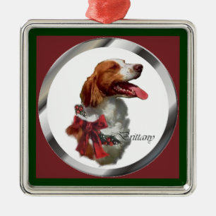 Bretagnespaniel-Weihnachtsgeschenk-Verzierung Silbernes Ornament