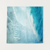 Brethe Yoga Zitat Retro Beach Aquamariner Blauer O Wandteppich (Vorderseite (Horizontal))