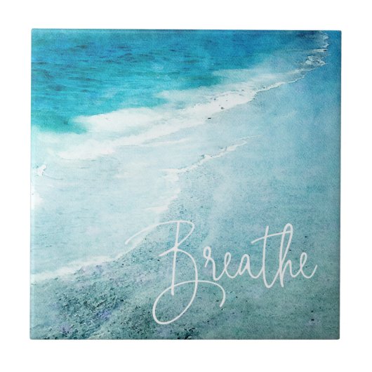 Brethe Yoga Zitat Tropical Beach Coast Wasserfarbe Fliese (Vorderseite)