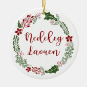 Breton Merry Christmas Wreath, Nedeleg laouen Keramik Ornament (Vorne)