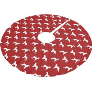 Bretonische-Hunde-Silhouetten-Muster Rot Polyester Weihnachtsbaumdecke