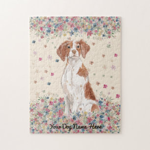 Bretonischer Hund Blumen Regen Puzzle