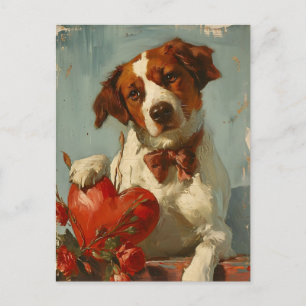 Bretonischer Hund Vintage Valentinstag Postkarte