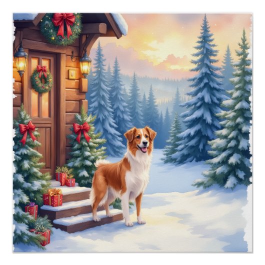 Bretonischer rustikaler Weihnachts-Winter-Kunst-Co Poster (Vorderseite)