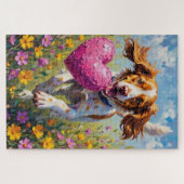 Bretonischer Spaniel Hund Valentinstag Rosa Attrap Puzzle (Horizontal)