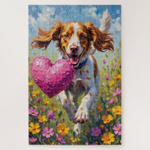Bretonischer Spaniel Hund Valentinstag Rosa Attrap Puzzle