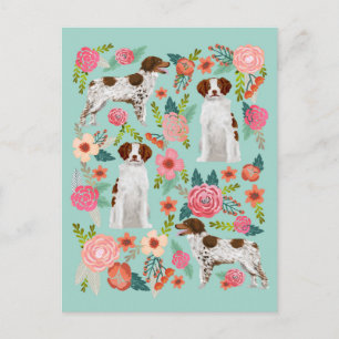 Bretonischer Spaniel Hund Vintage Florals Kunst Postkarte