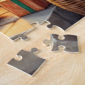 Bretonischer Spaniel Kamin mit Weihnachtslichtern Puzzle (Seite)