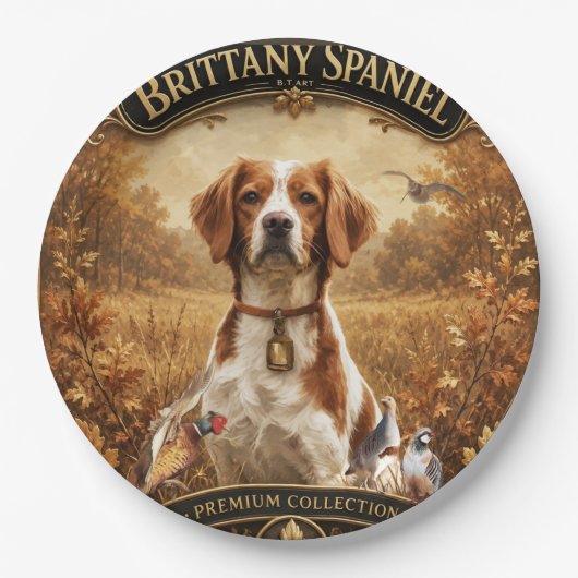 Bretonischer Spaniel, Leidenschaft für Vögel Pappteller (Vorderseite)