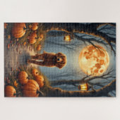 Bretonischer Spaniel Mondwald Halloween Kunst Puzzle (Horizontal)