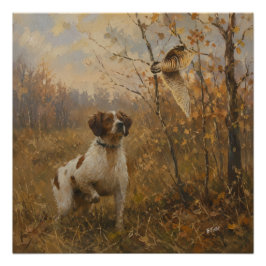 Bretonischer Spaniel und Waldschnepfe Poster