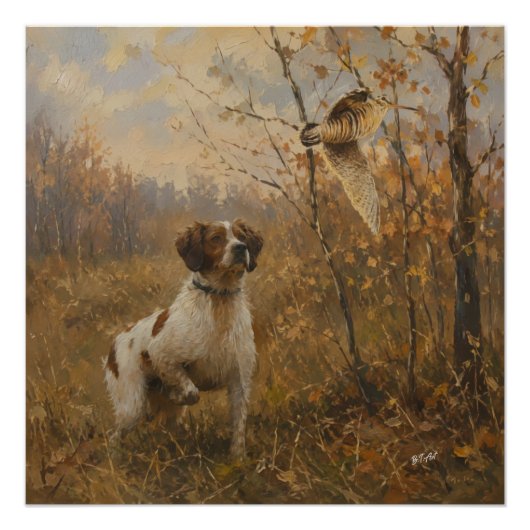 Bretonischer Spaniel und Waldschnepfe Poster (Vorderseite)