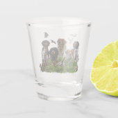 Bretonischer Spaniel und Waldschnepfe Schnapsglas (Rückseite)