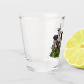 Bretonischer Spaniel und Waldschnepfe Schnapsglas (Links)
