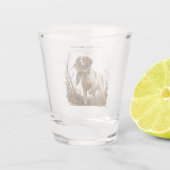 Bretonischer Spaniel und Waldschnepfe Schnapsglas (Rückseite)
