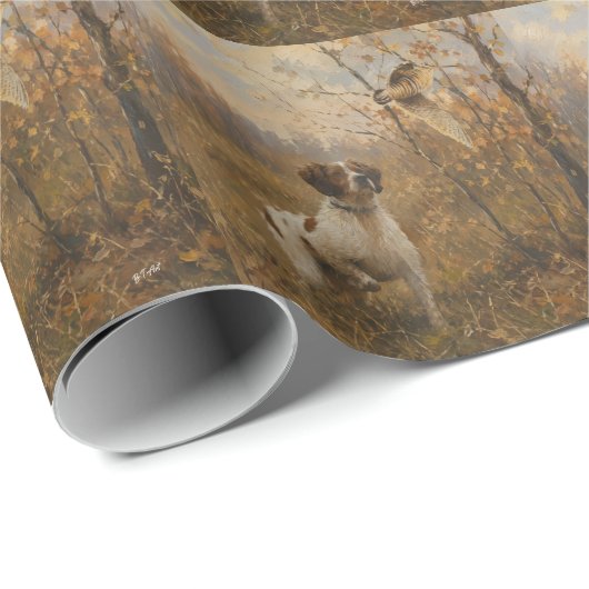 Bretonischer Spaniel – Waldschnepfenjagd Kunst Geschenkpapier (Rolleneckpunkt)