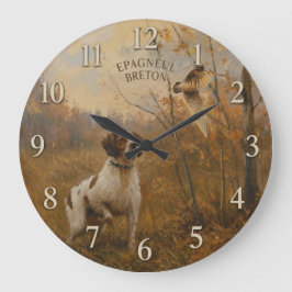 Bretonischer Spaniel – Waldschnepfenjagd Kunst Große Wanduhr