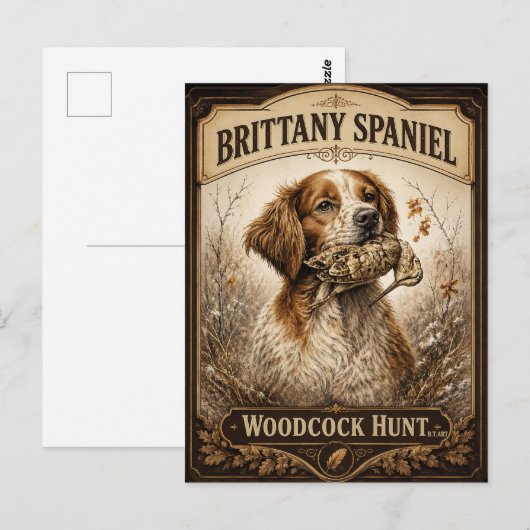 Bretonischer Spaniel – Waldschnepfenjagd Kunst Postkarte (Vorne/Hinten)