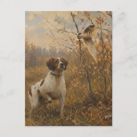 Bretonischer Spaniel – Waldschnepfenjagd Kunst Postkarte (Vorderseite)
