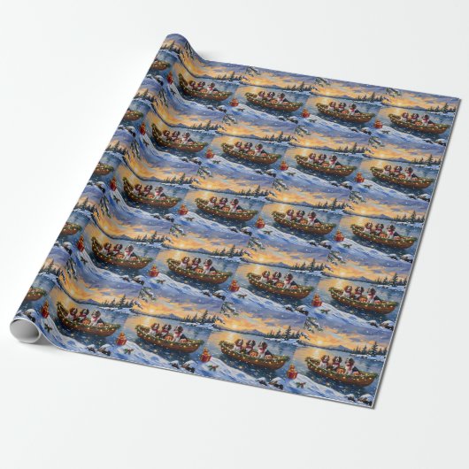 Bretonischer Spaniel Weihnachtsboot Urlaub Geschenkpapier (Ungerollt)
