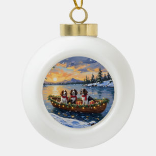 Bretonischer Spaniel Weihnachtsboot Urlaub Keramik Kugel-Ornament